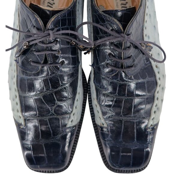 Vintage Mauri Exotic Alligator Ostrich Navy Blue Dress Shoes Mens 12 M Italy - Picture 2 of 13